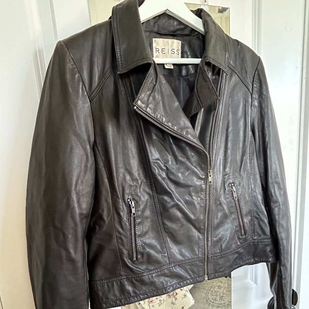 Reiss Black Leather Jacket T (L)